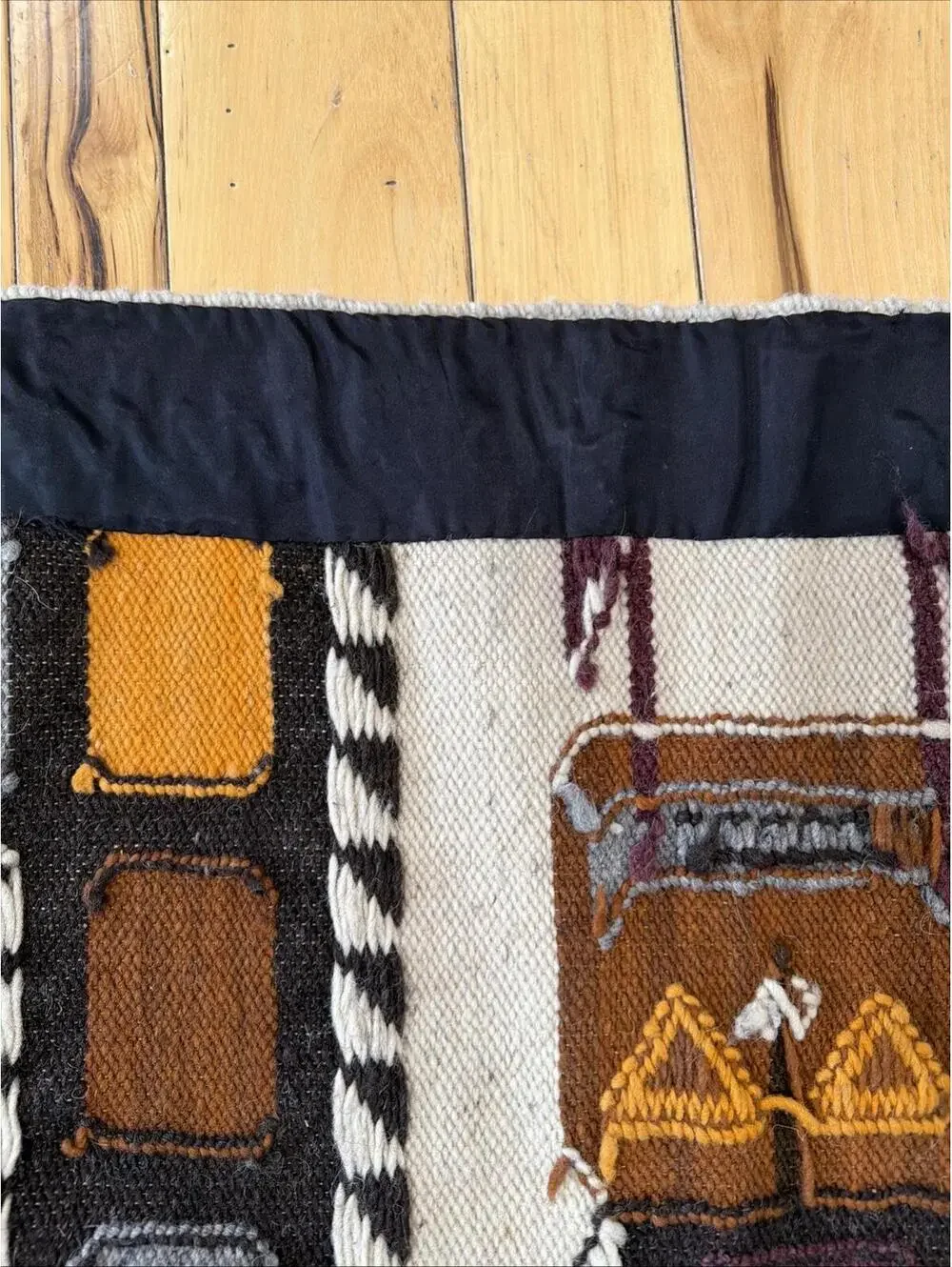 VTG Hand Woven Wool Rug Double Head Snake 46x28” Southwestern Rustic Lodge Ranch